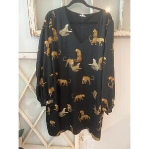 Jodifl size 3X black satin dress with leopards